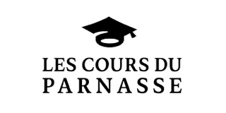 Logo avec un chapeau de fin d'études au-dessus du texte LES COURS DU PARNASSE en caractères gras et majuscules, symbolisant l'excellence en matière d'éducation et d'enseignement.